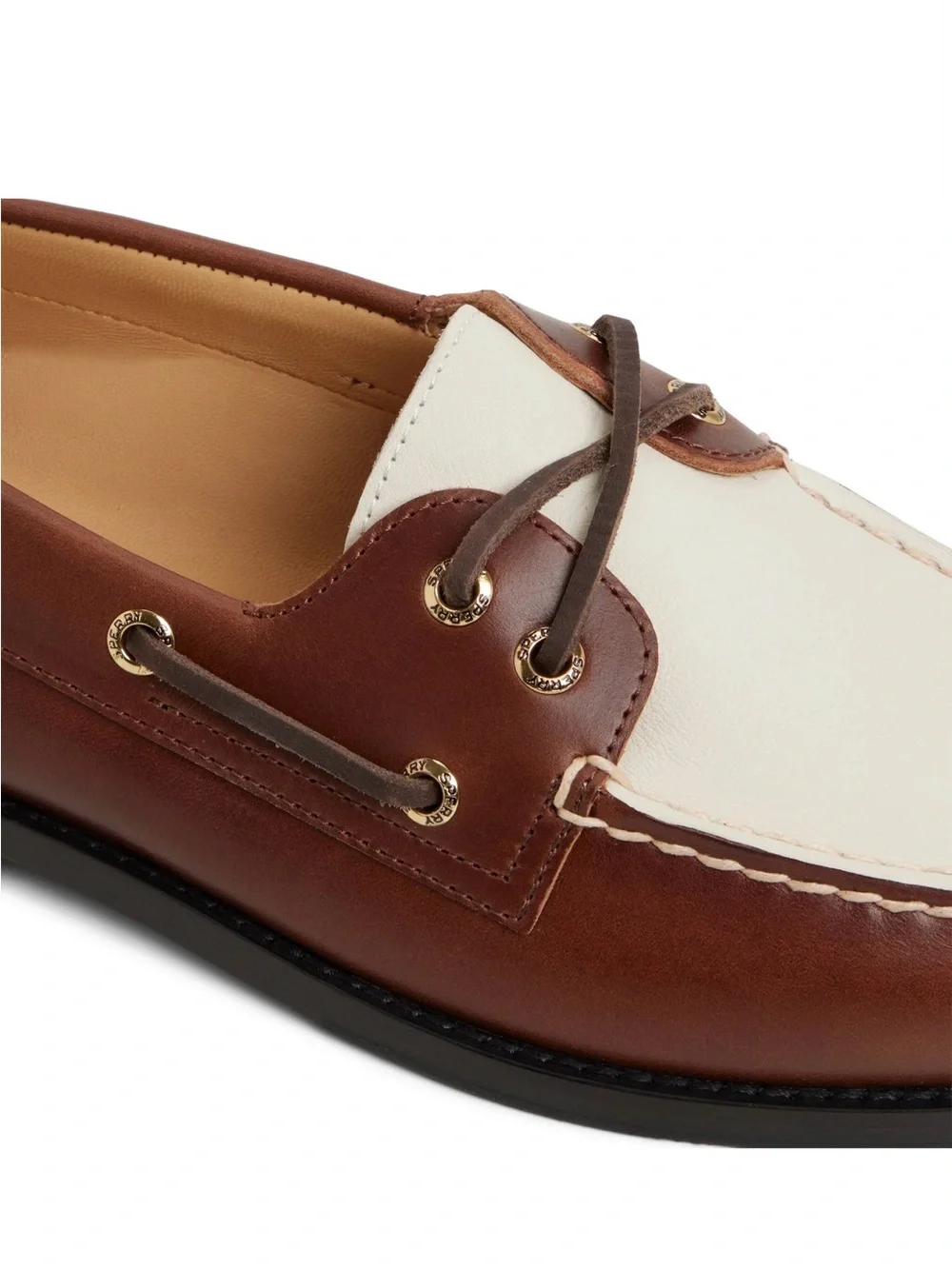 Sperry Gold Cup Prescott Two-Tone Brown & Cream Leather Boat Shoes NEW 14